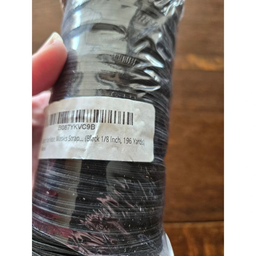 Black 1/8 inch Elastic Band Cord for Face Masks Sewing Crafts 196 Yards New Roll - Picture 3 of 3